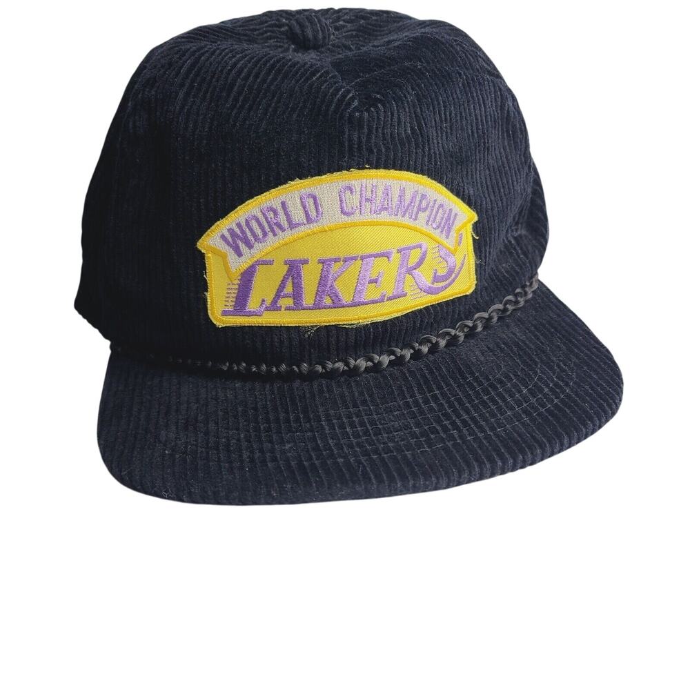 Vintage 80s 90s Los Angeles Lakers Corduroy Hat One Size Adjustable Strap AmaPro